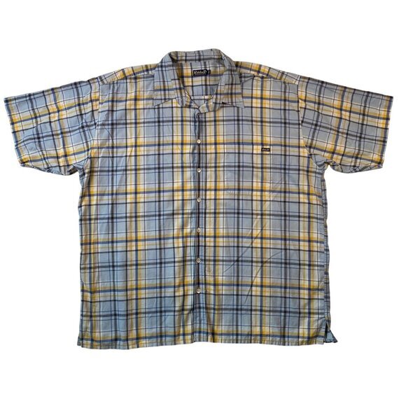 Eddie D Boardsports Mens 3XLT Plaid‎ Button-Up Shirt Yellow/Blue Short Sleeve - Picture 1 of 8